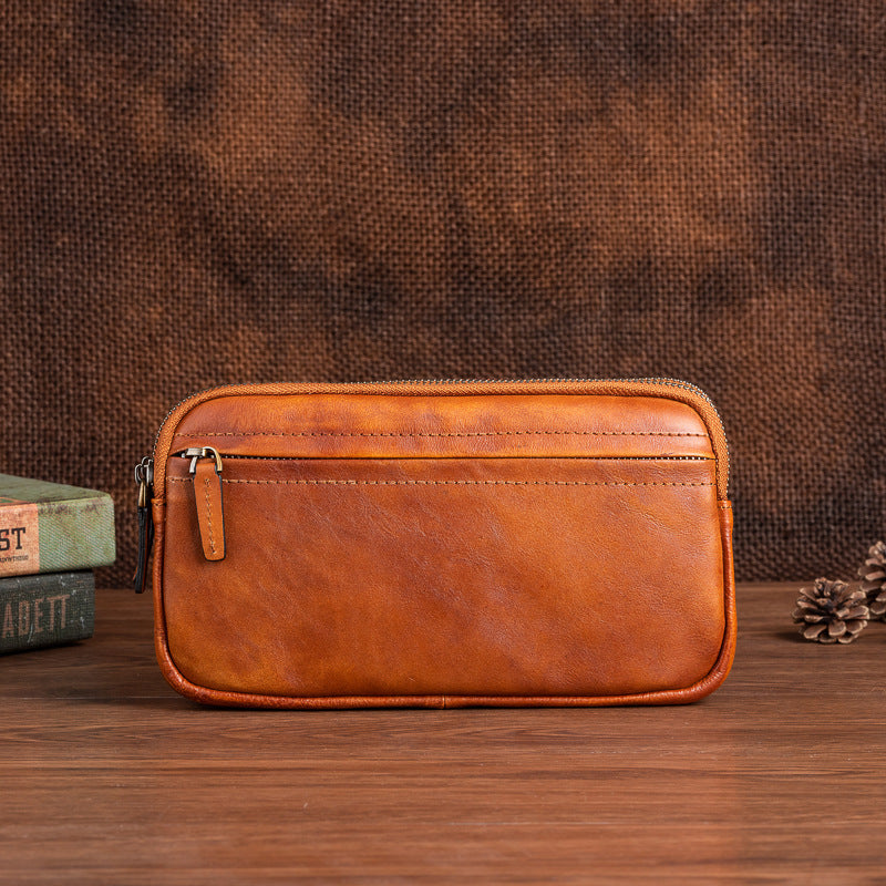 Vertical Model In Square Shape First Layer Cowhide Casual Clutch Men