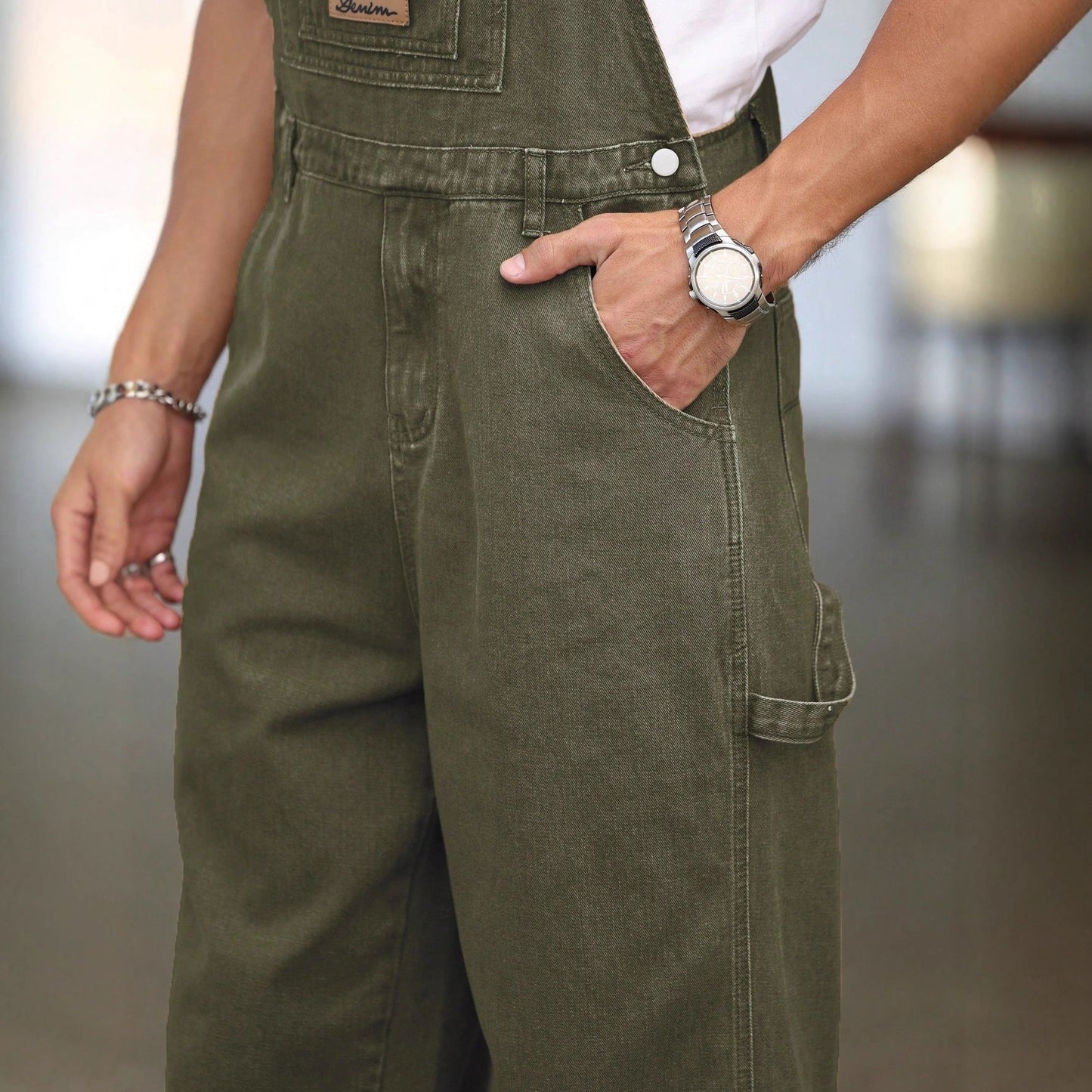 Fashionable Casual Street-style Suspender Jeans Workwear Pants