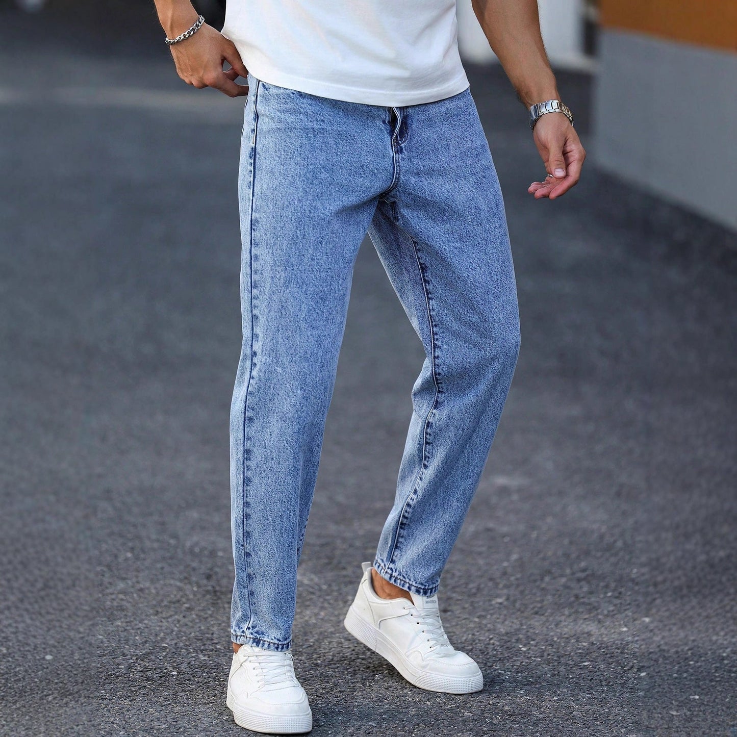 New Mens Light Blue Tapered Jeans