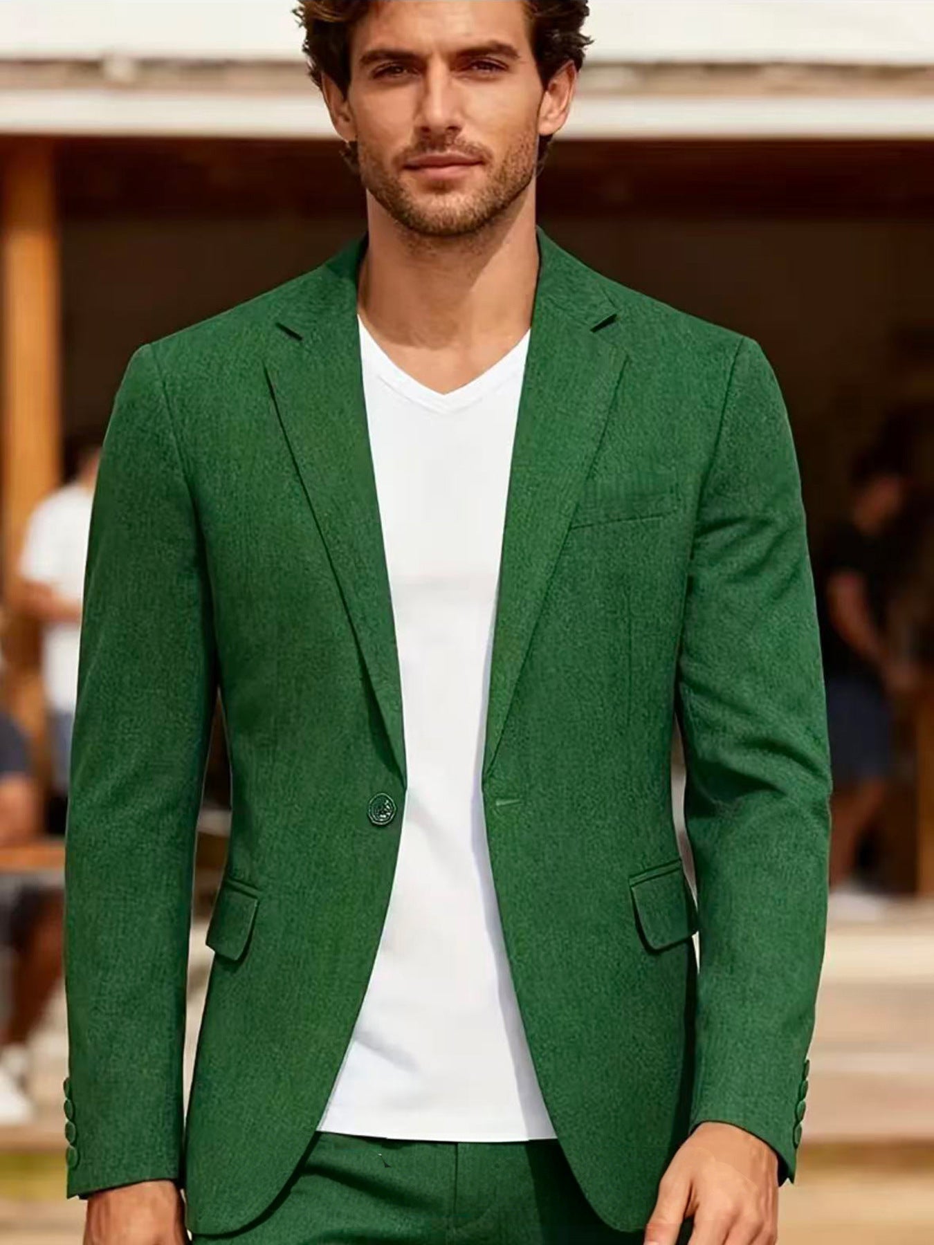 Mens Casual Blazer Single-breasted Slim-fit Suit Jacket