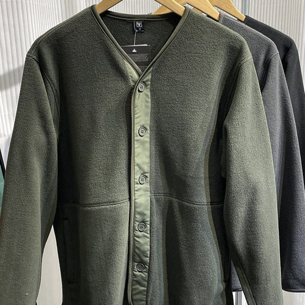 Collarless Casual Cardigan Sweatshirt Suitable For Layering As An Outerwear Piece