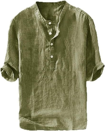 Mens Short-sleeved Loose-fit Linen Shirt