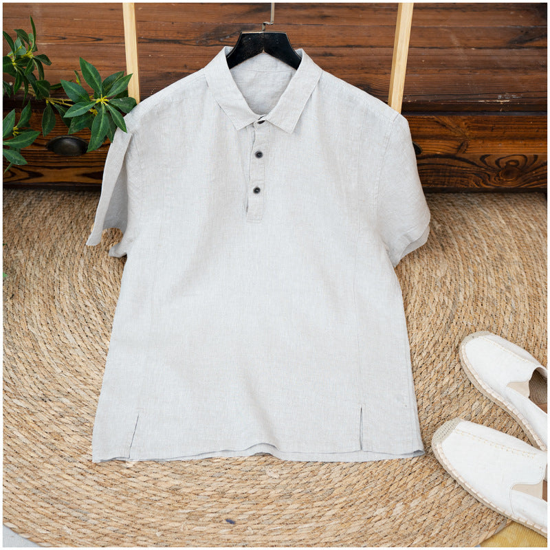 Mens Breathable Linen Short-sleeve Shirt