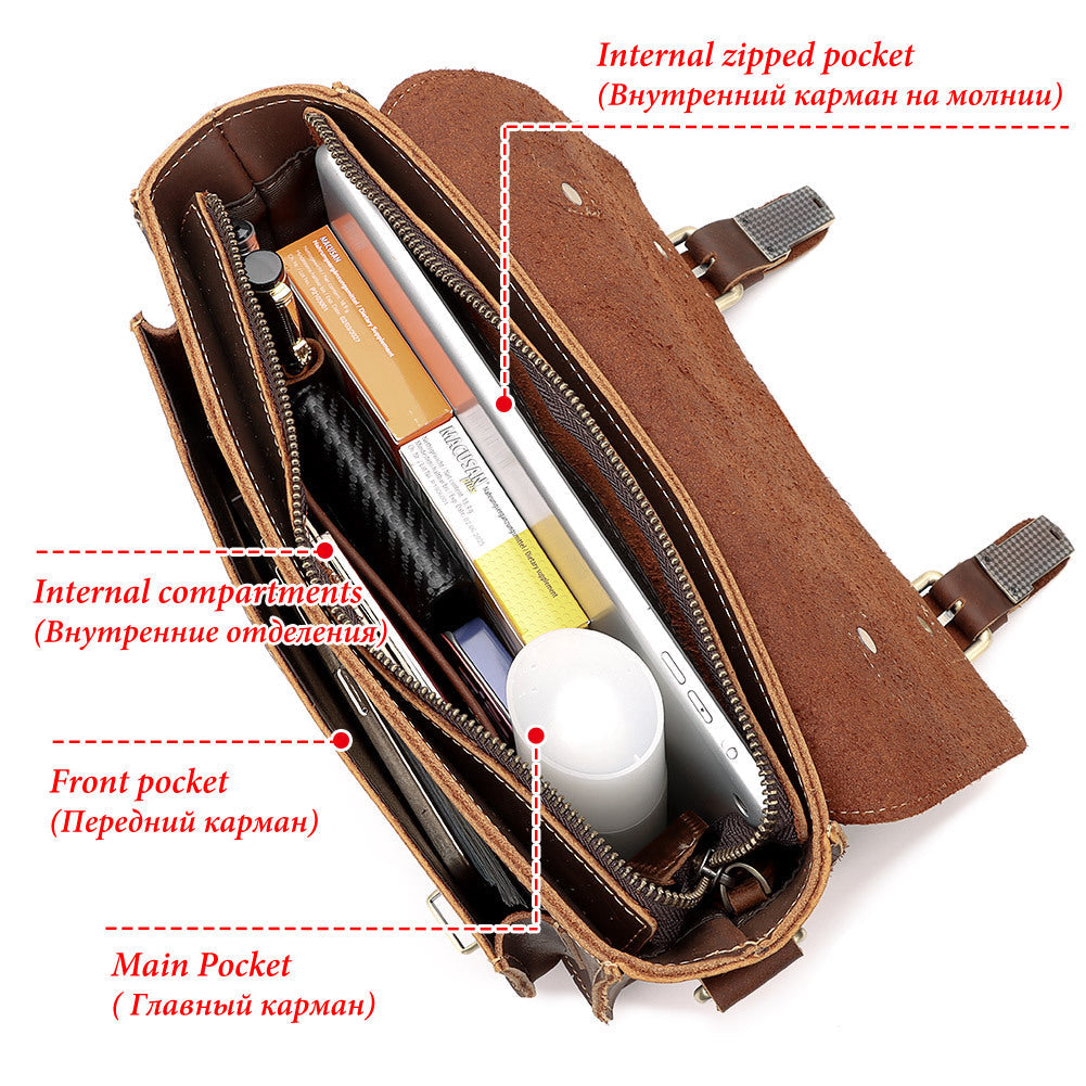 Crazy Horse Leather Crossbody Bag For Men