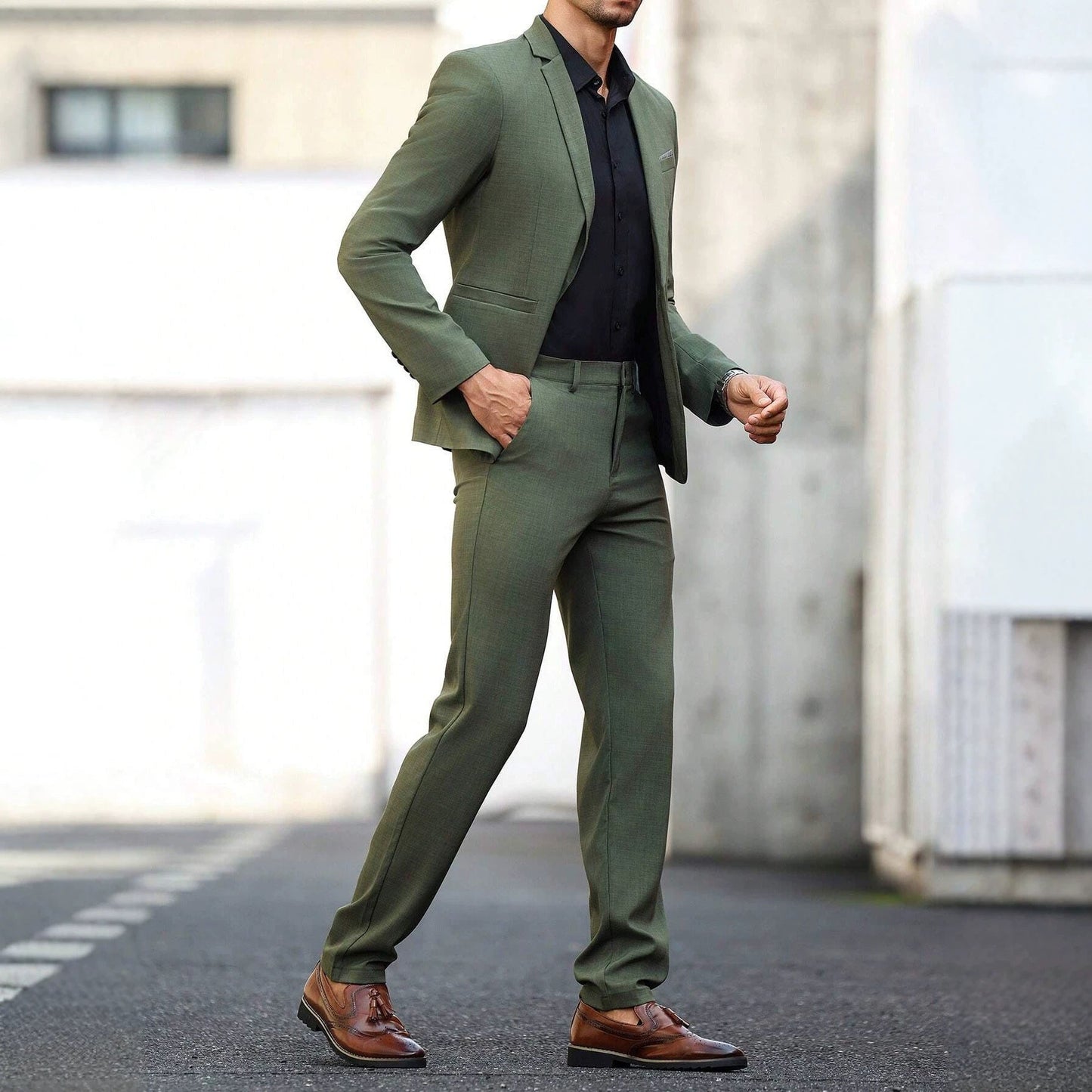 Mens Light-business Dark Green Suit Set