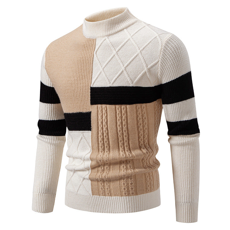 Mens Knitted Sweater With Color-block Design