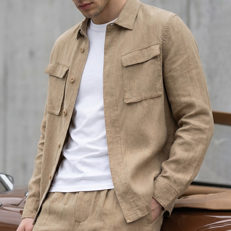 Early Autumn New Arrival Mens Solid-Colored Lapel Jacket With Pocket