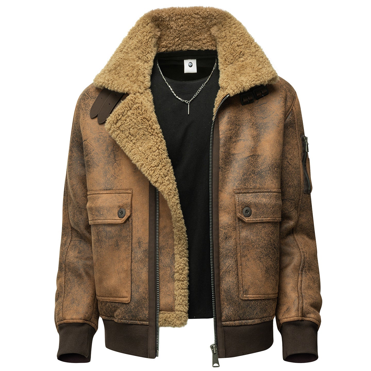 Mens Plus-Size Lapel Fleece-Lined Thickened Casual Jacket
