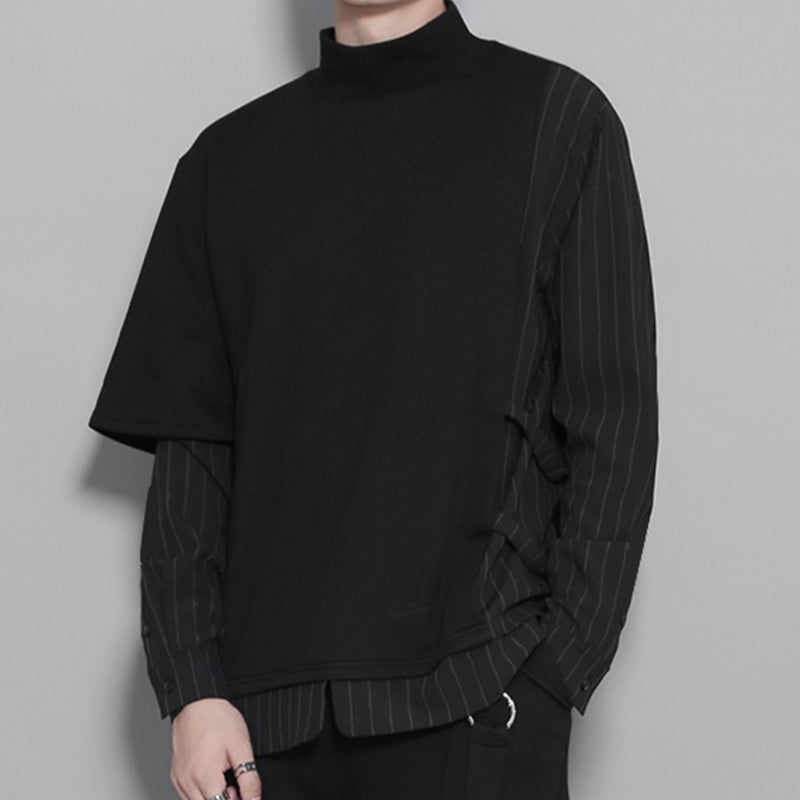 Autumn Dark Port-style Asymmetrical Striped Patchwork Faux Two-piece