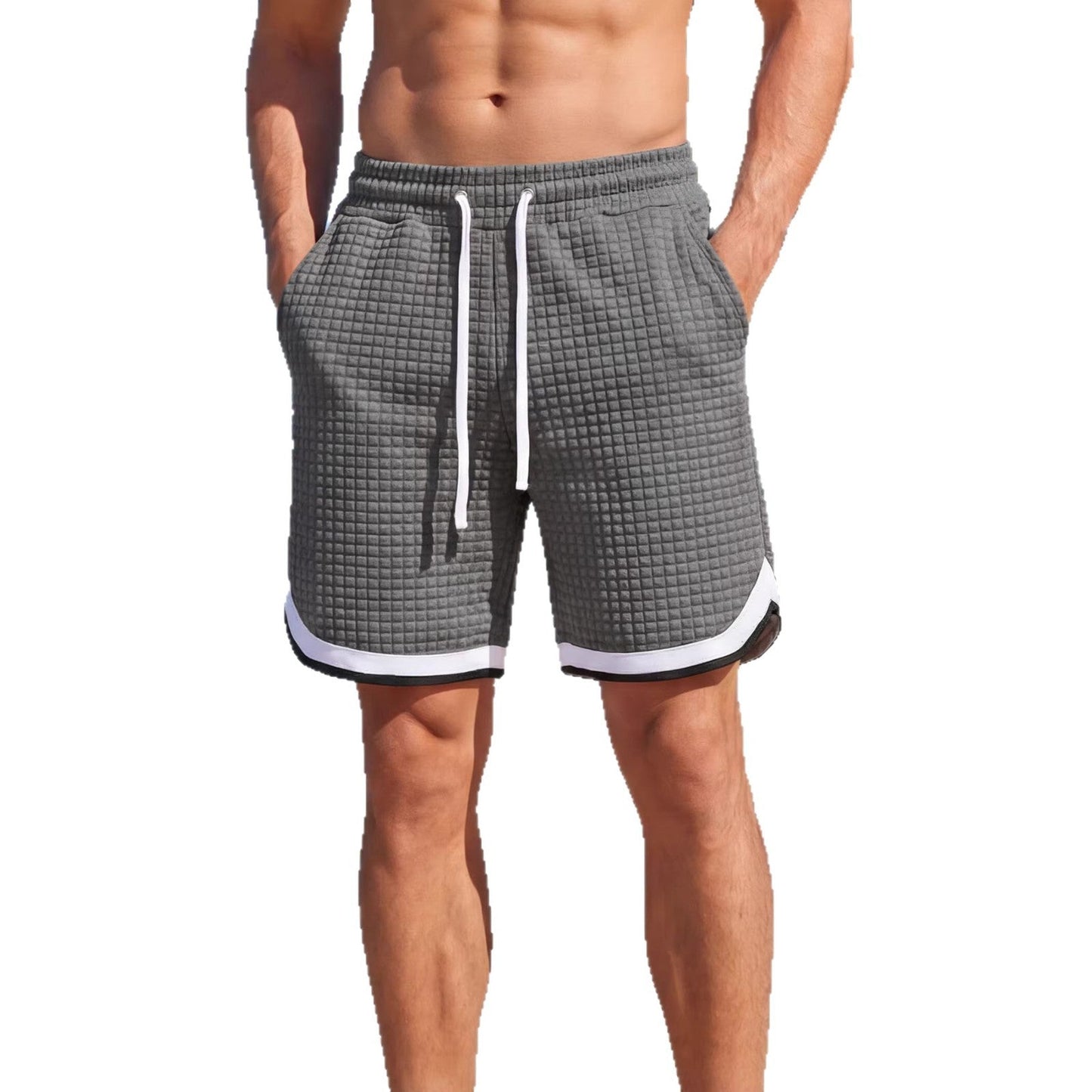 Mens Sporty Plaid-Panel Short Shorts