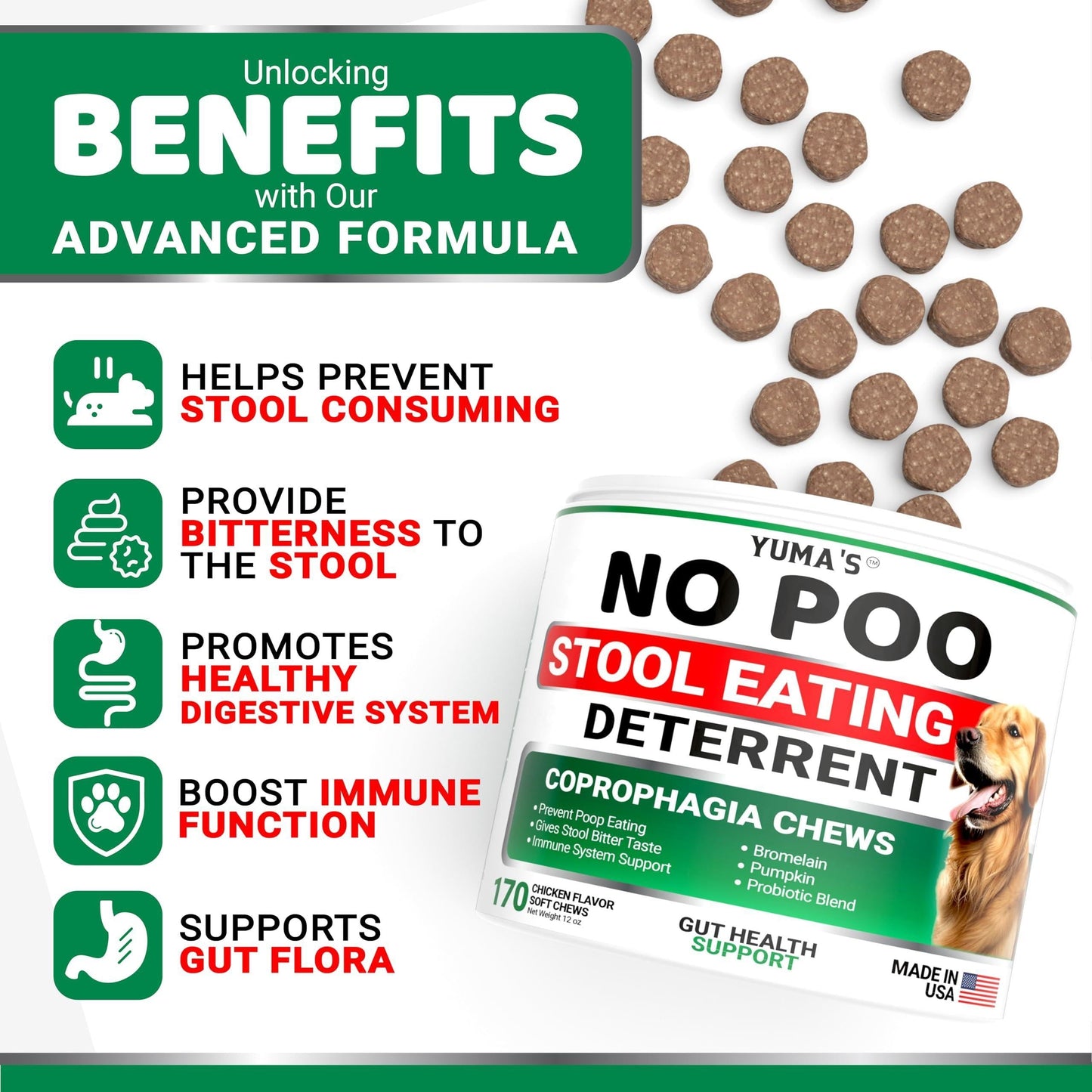 No Poo Chews for Dogs 170 Count Coprophagia Deterrent Probiotics