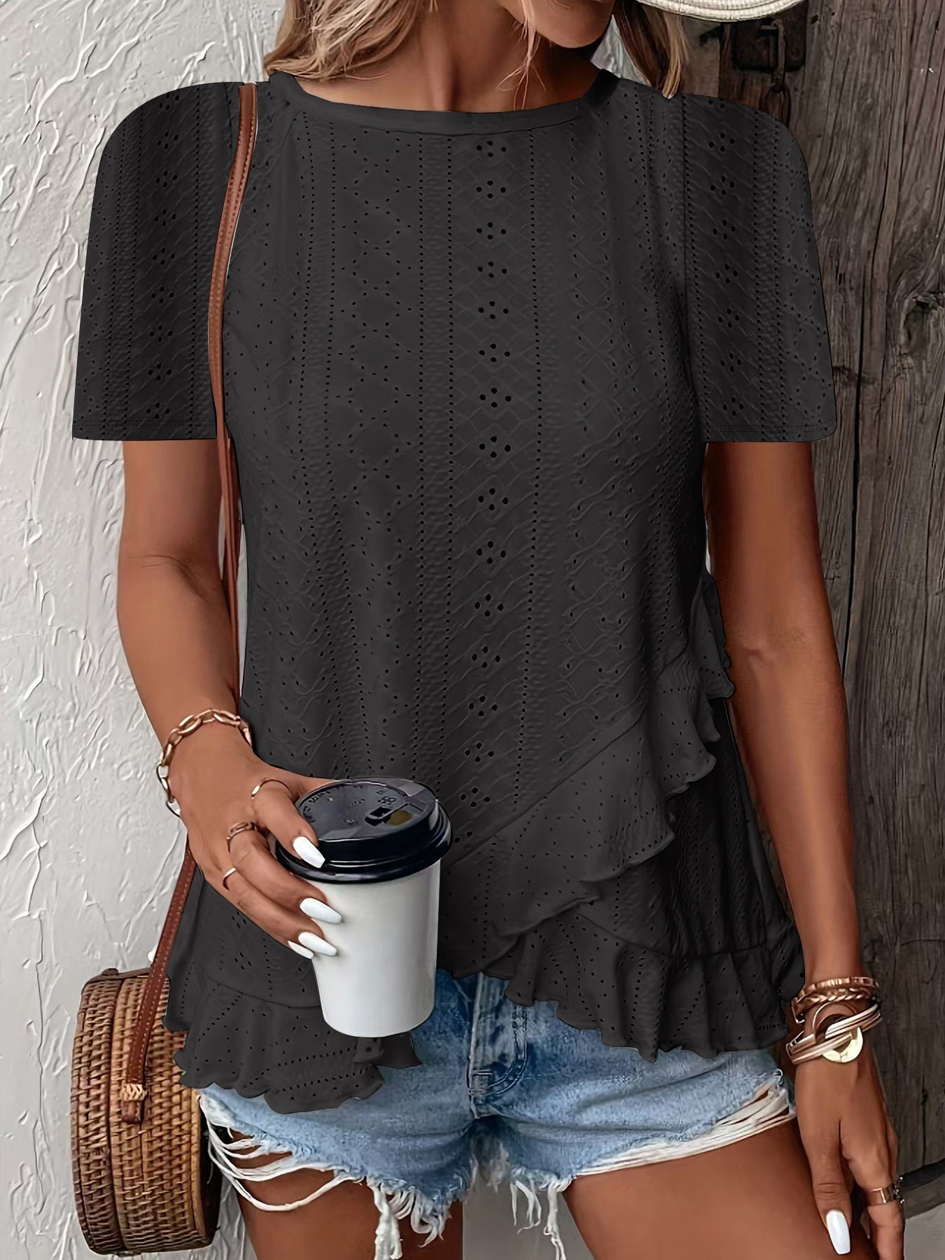 Women’s Casual Solid Color Short Sleeve Crew Neck Top