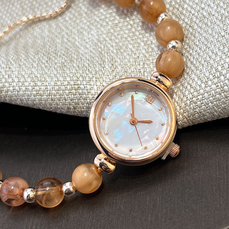 Pearl Bracelet Womens Quartz Watch Niche Light-luxury Design With A Small Dial And A Pull-out Adjustable Band