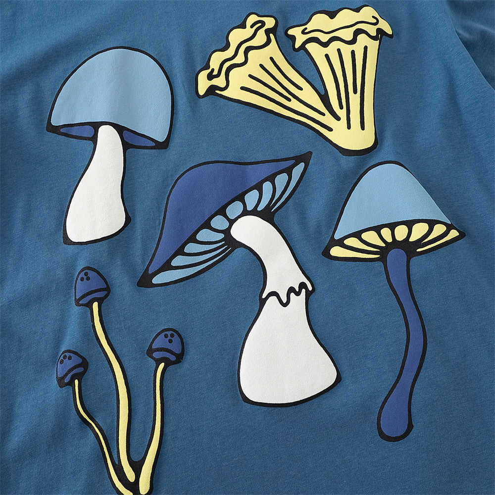 Mushroom Print Short Shirt T-shirt Casual Top