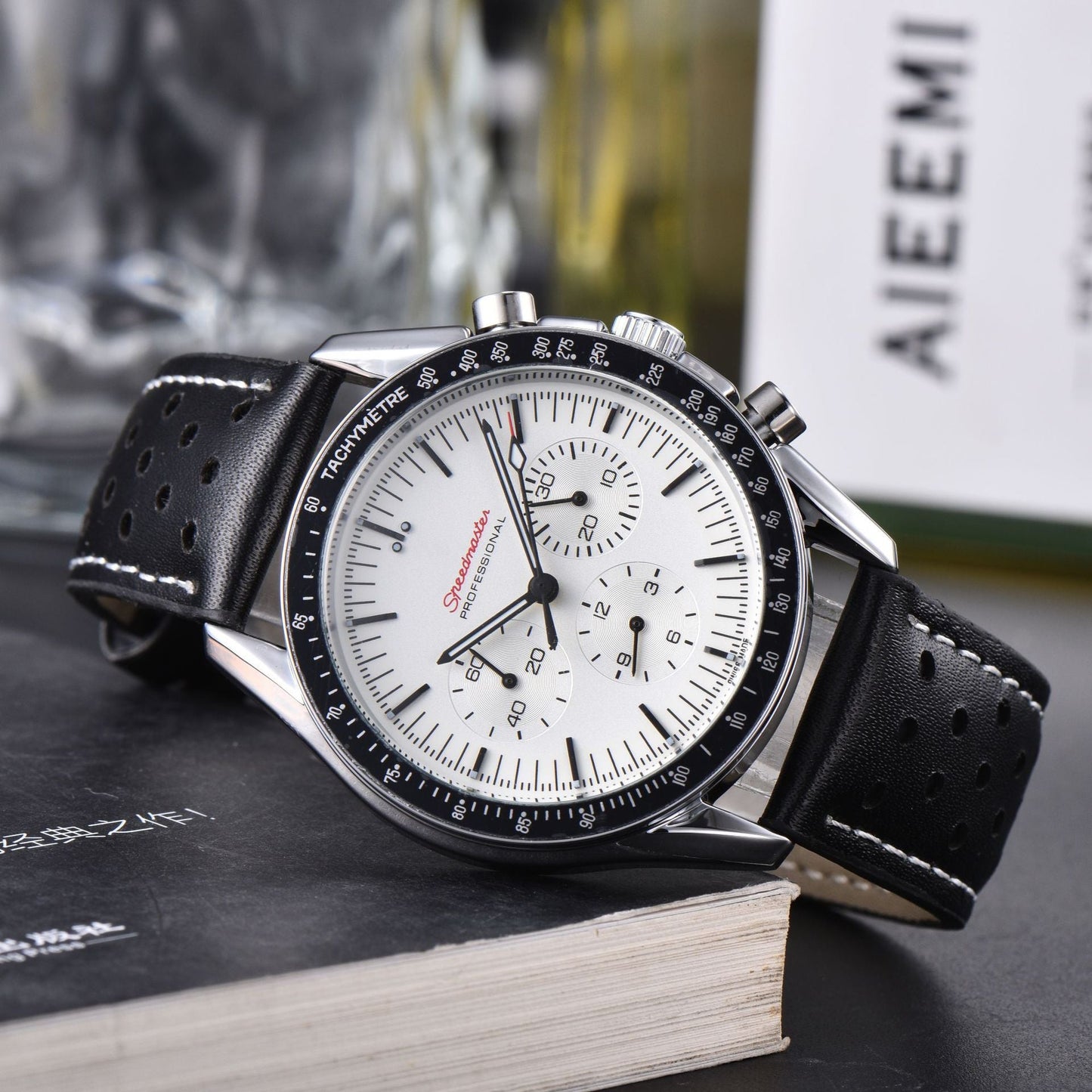 Business Mens 6-Hand Leather-Band Multi-Function Quartz Watch