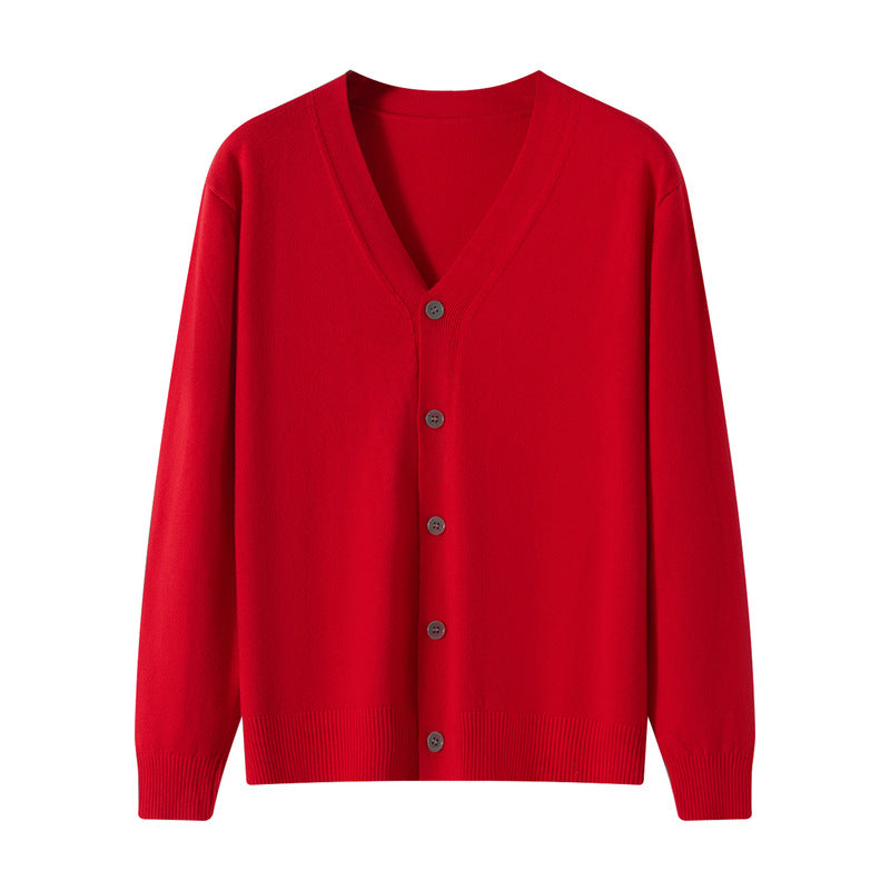 V-neck Knitted Cardigan Coat Men's Andy Velvet Long Sleeve