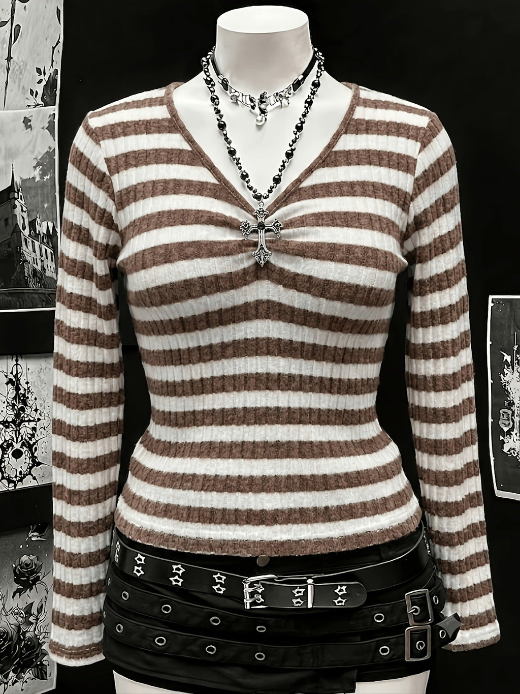 Plus-size Womens Sexy Ribbed V-neck Long-sleeve