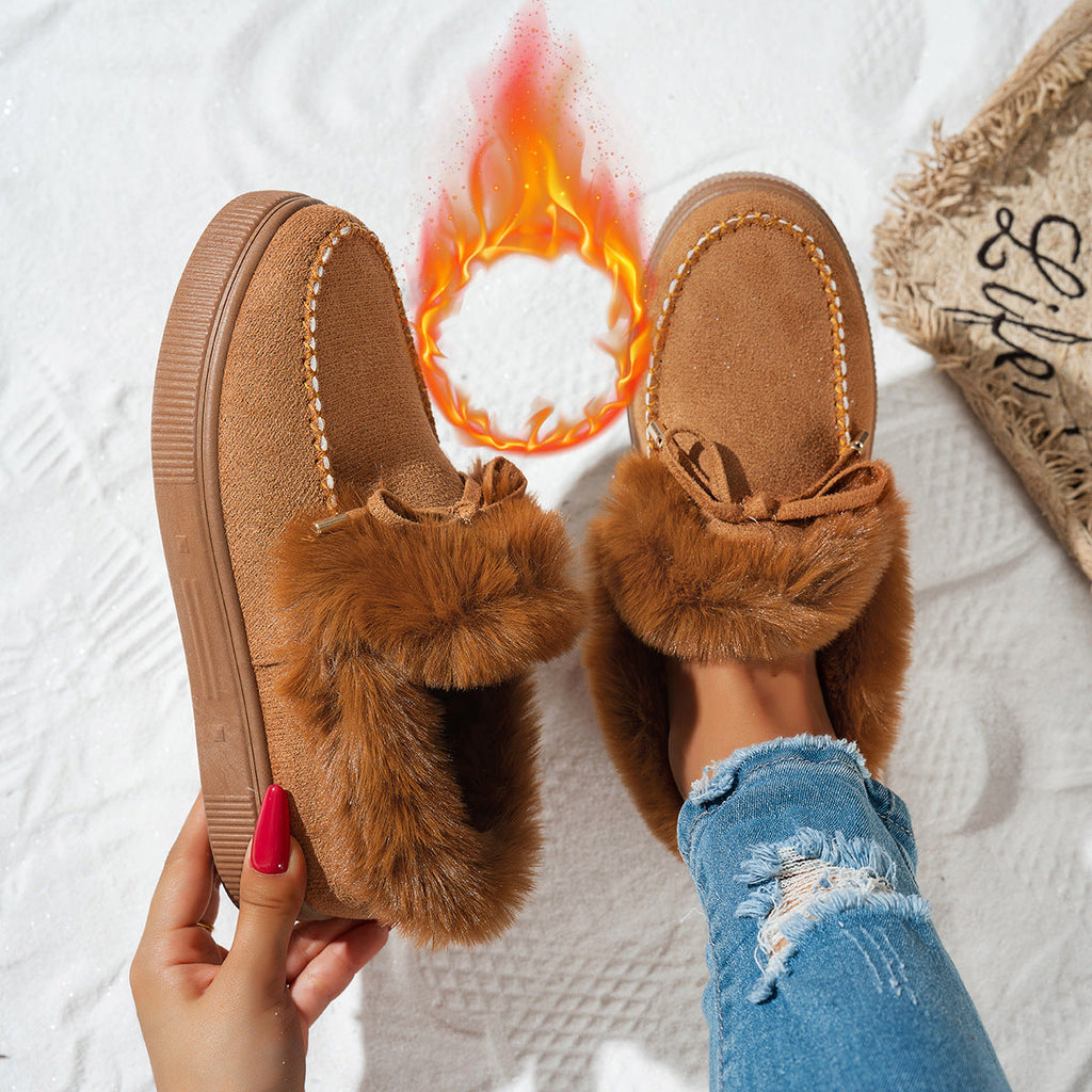 Round Head Thick Bottom Velvet Padded Plus Size Women's Snow Boots