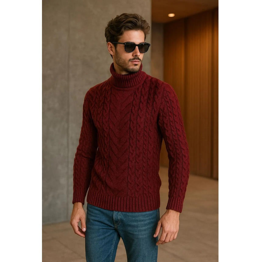 Mens Turtleneck Cable-Knit Sweater In Plus Sizes