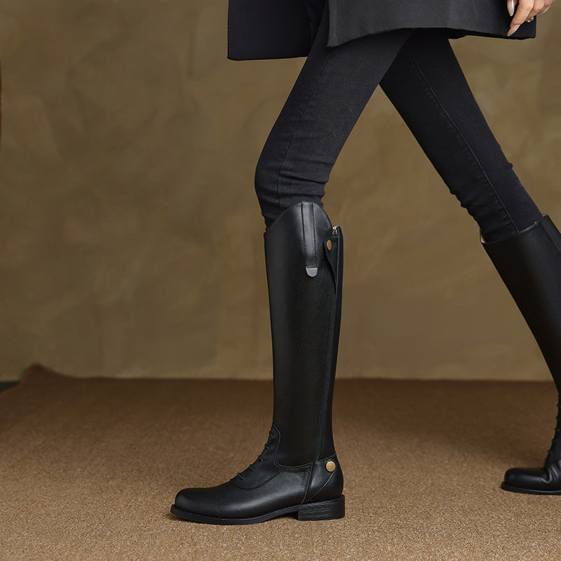 Womens Versatile Chunky-heel Boots Made From Full-grain Cowhide