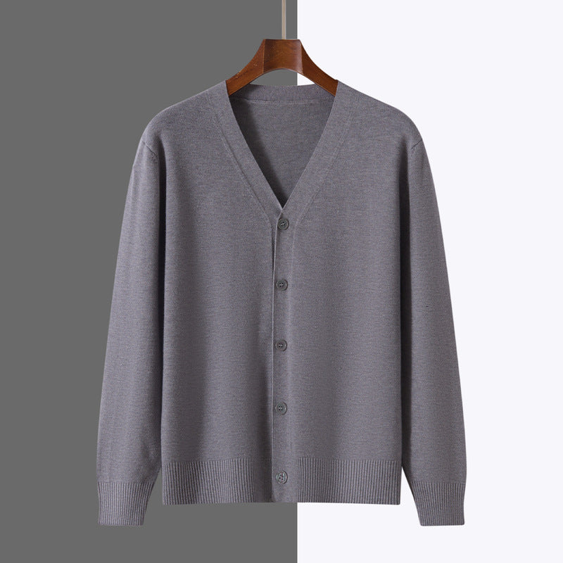 V-neck Knitted Cardigan Coat Men's Andy Velvet Long Sleeve
