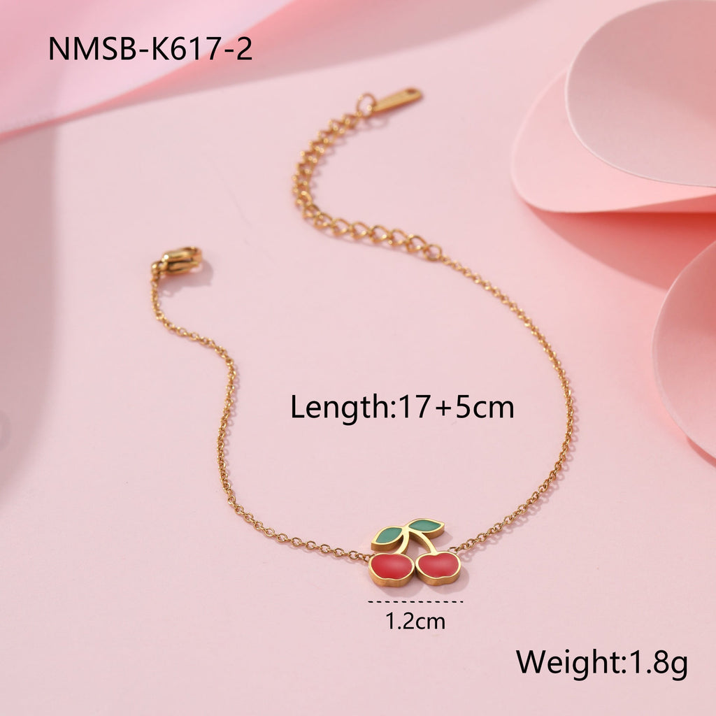 Cherry Necklace Bracelet Titanium Steel Earring Ring Pieces