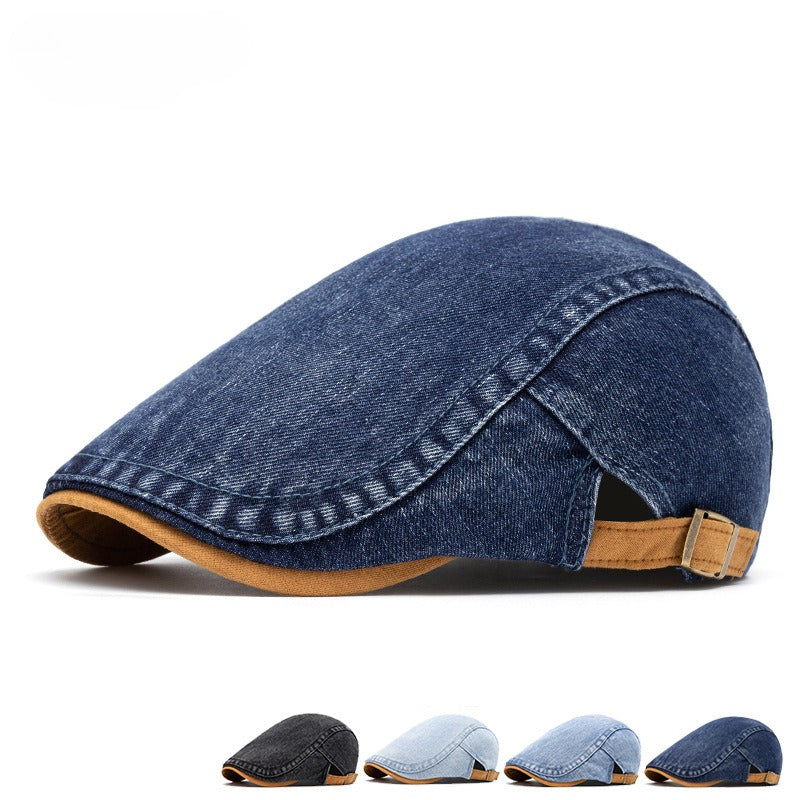 Men's Leisure Washed-out Denim Contrast Color Beret