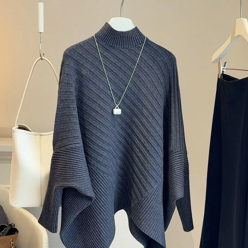 Women's Mock-Neck Batwing Asymmetrical Sweater