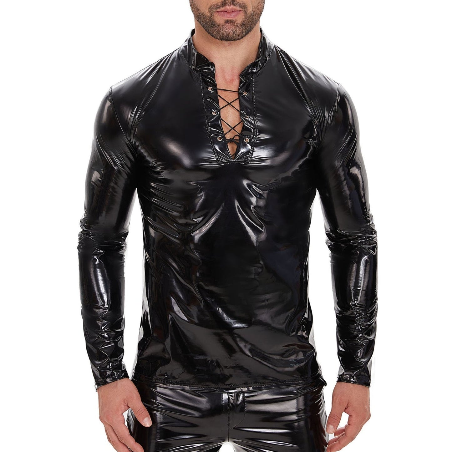Men's Shiny Leather Long-sleeve Casual Top