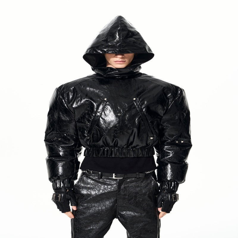 Mens Thickened Hooded Jacket With A Deconstructed Design And Zipper Details