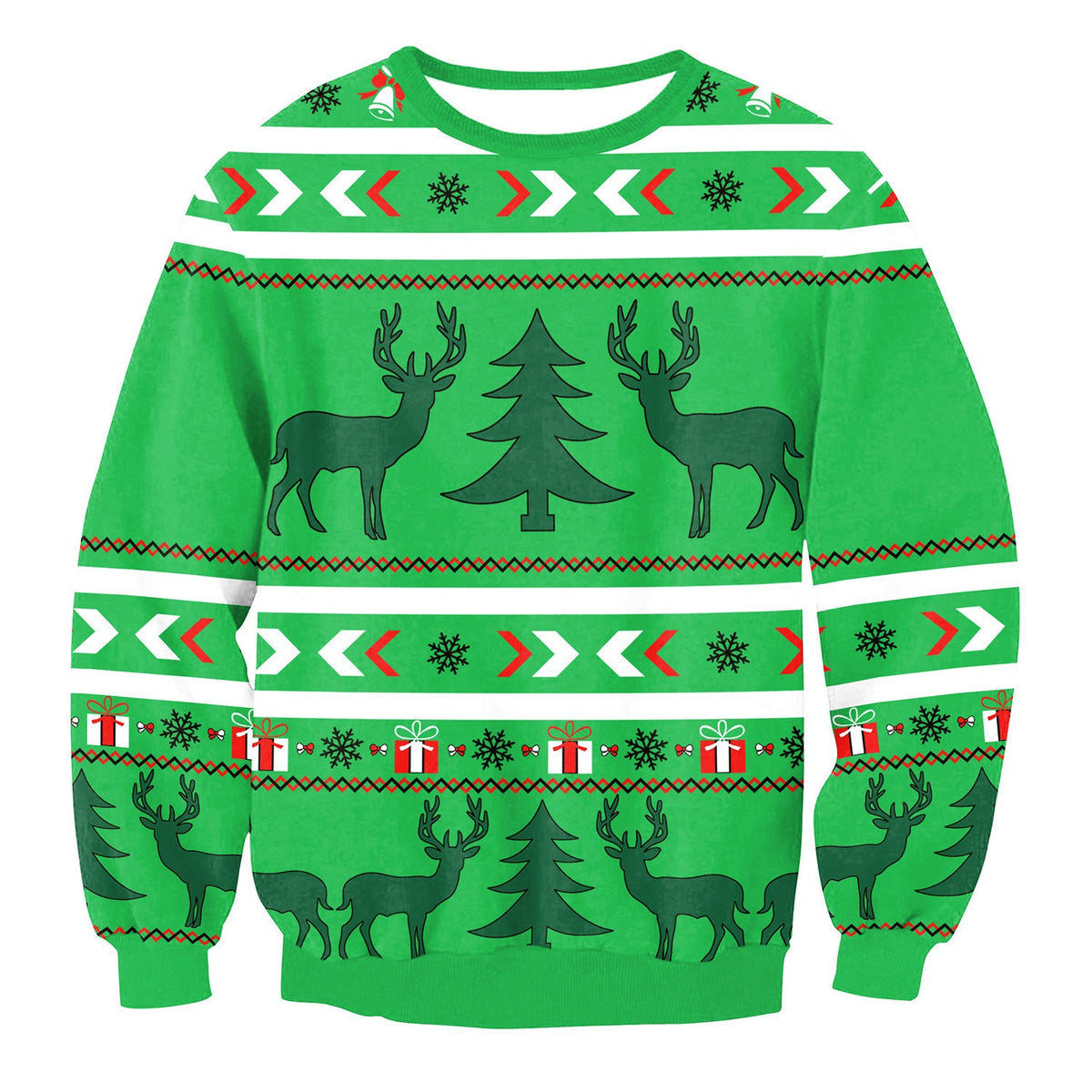 Ugly Christmas Sweater, Santa Elf Print, Pullover
