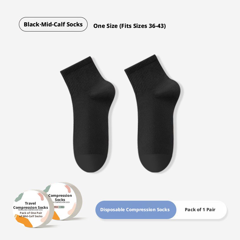 Travel compression socks-medium tube-gray-polyester cotton-1 pair