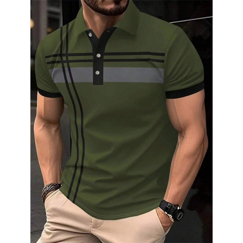 Mens Casual Printed Button-up Shirt With A Lapel Collar