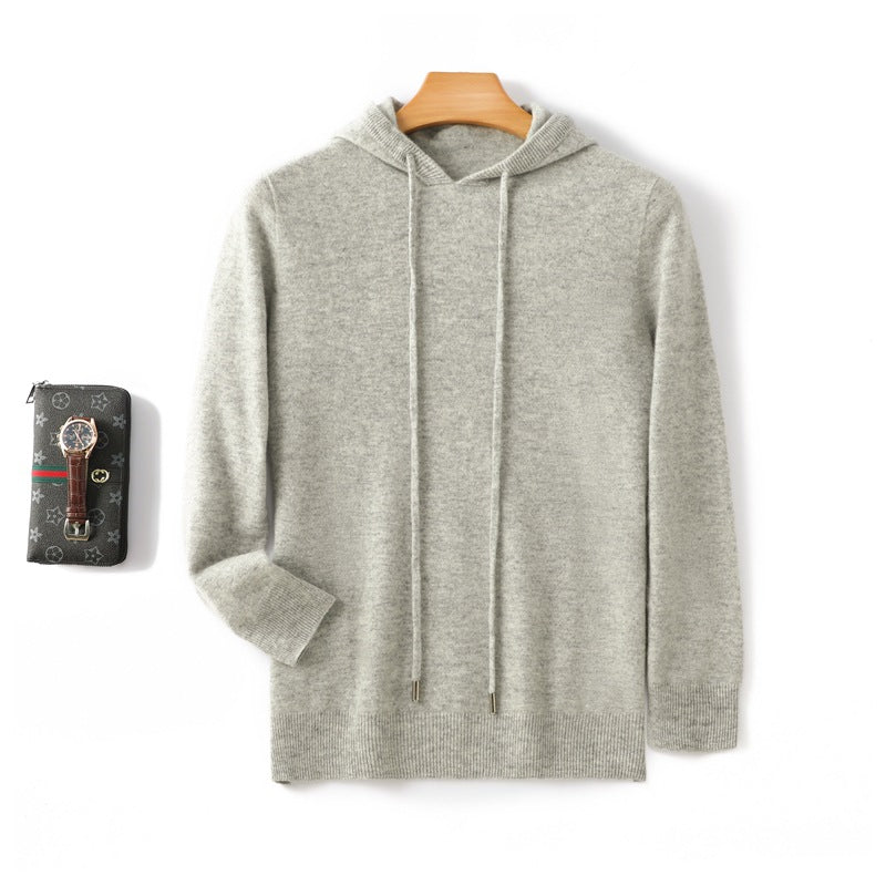 Hooded Solid-color Knitted Hoodie Sweater