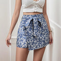 SpringSummer Floral Lace-Up High-Waisted Shorts