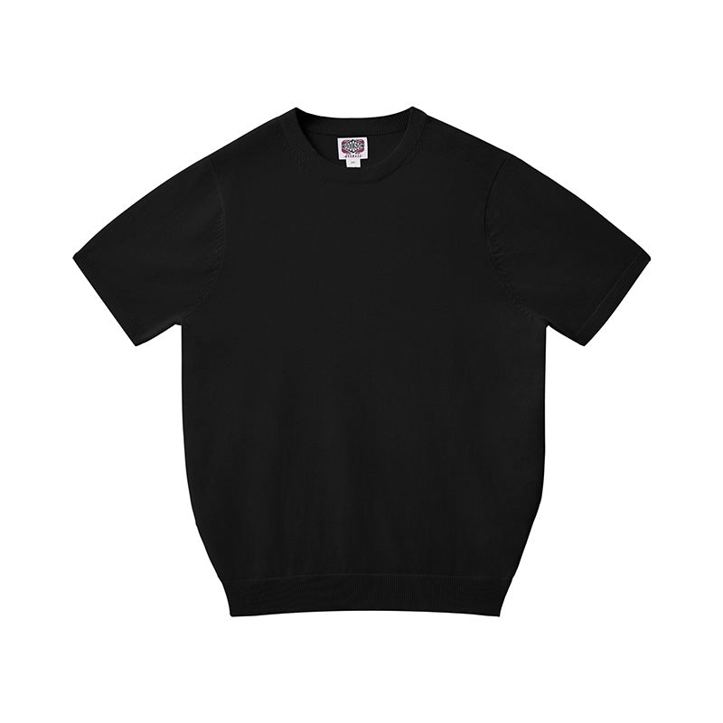 Pure Cotton Yarn Knitted Men's Short-sleeved T-shirt Round Neck