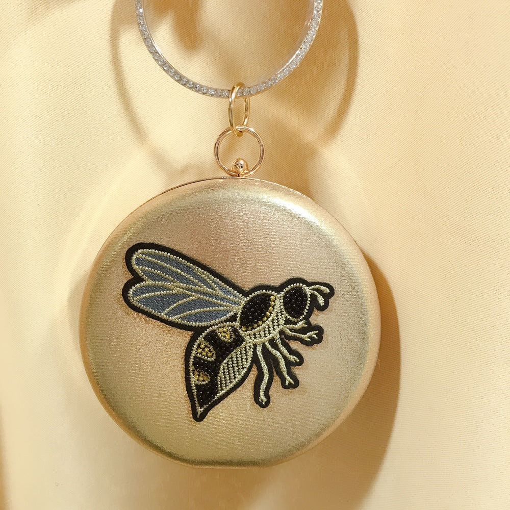 Flat Box Embroidered Beaded Bee Clutch Party Bag