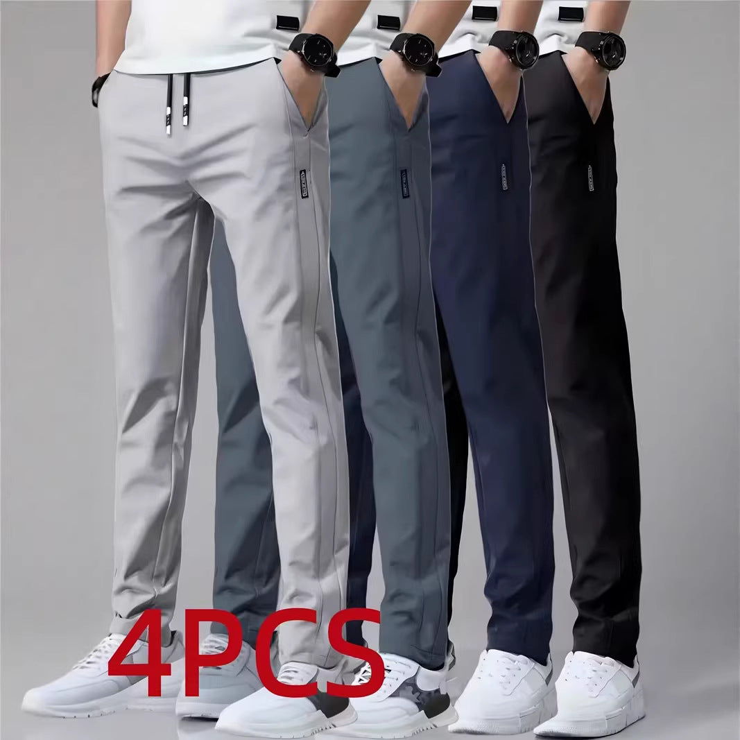 Mens Casual Straight-leg Long Pants With Quick-drying Elastic Waistband