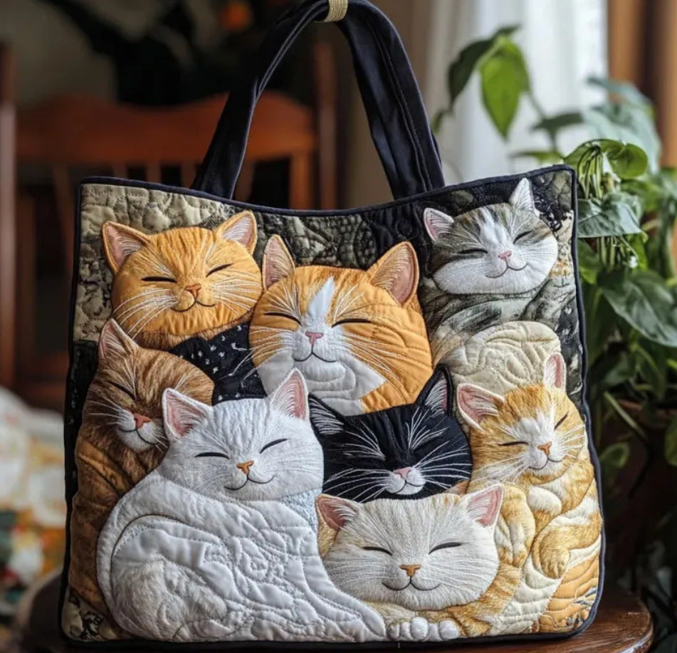 Digital-print Quilting Tote Bag, Commuter Casual Cotton-padded Jacket Bag
