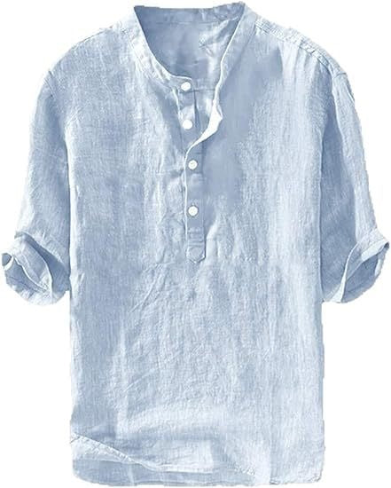 Mens Short-sleeved Loose-fit Linen Shirt
