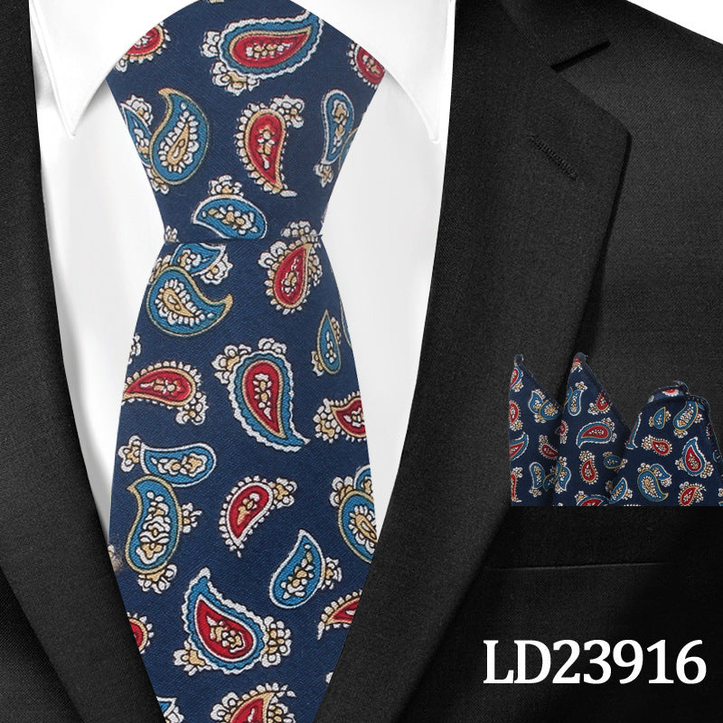 Casual Cotton Floral Print 6cm Casual Tie Pocket Square Suit