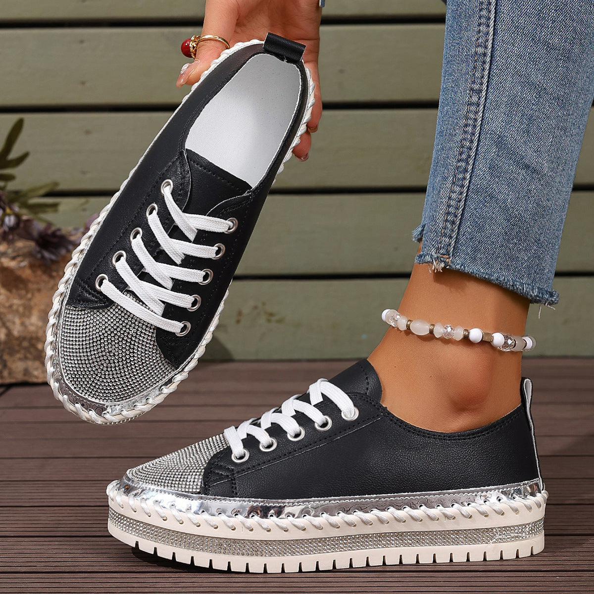Women’s Plus Size White Sneakers – Chunky Sole Casual Everyday Shoes