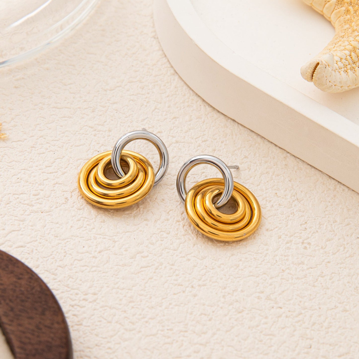 Golden Three-ring Hoop Earrings Made Of Stainless Steel