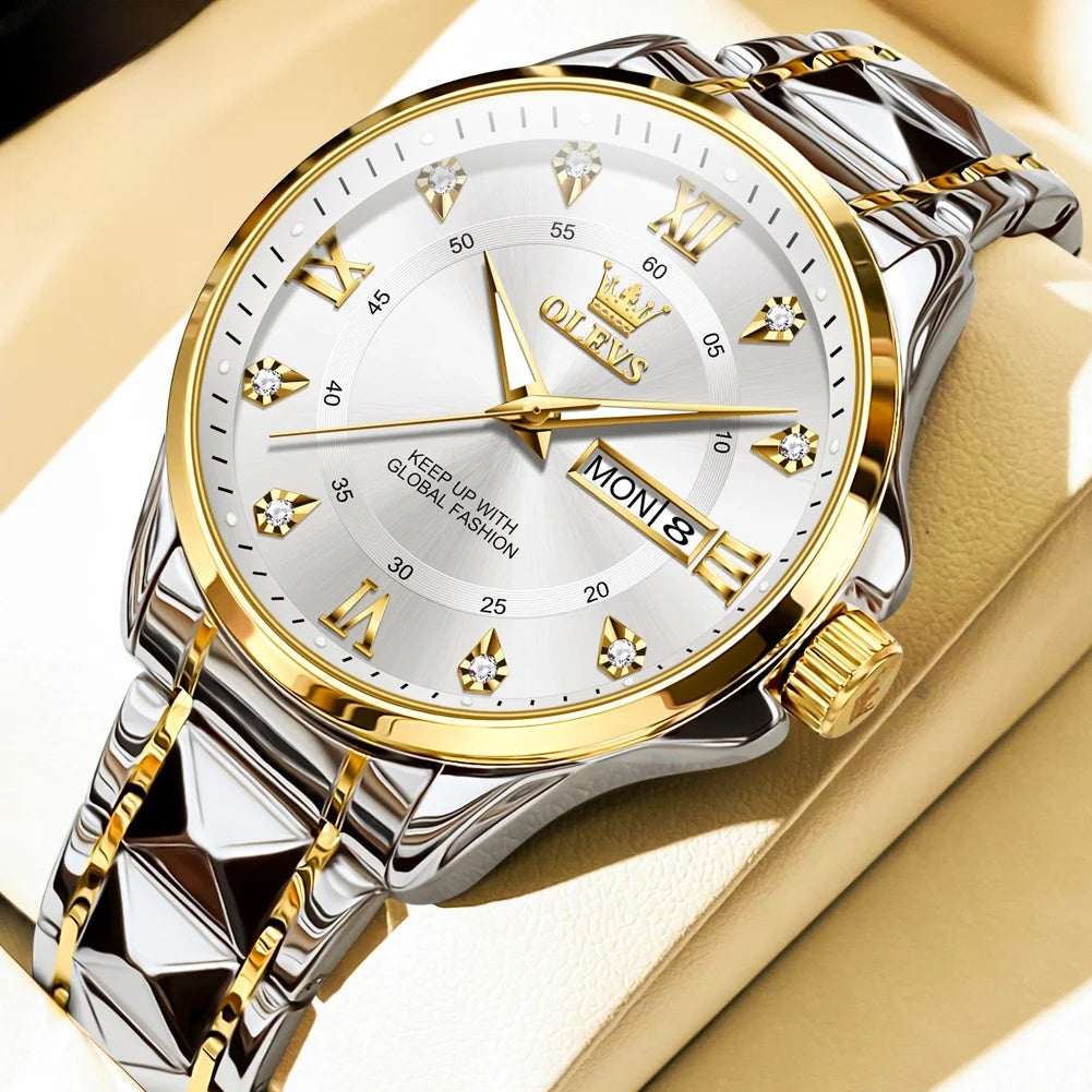 Montre femme étanche en acier inoxydable doré, fine et lumineuse