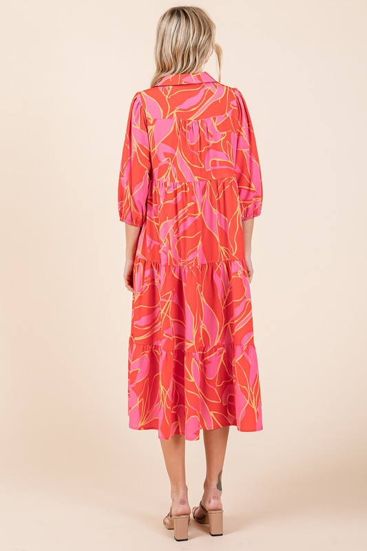 New Summer Tiered Printed Collared Neck Midi Dress For Women – Elegant and Versatile Dress with a Polished, Feminine Flair