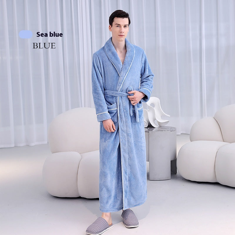 Extended Autumn And Winter Coral Fleece Bathrobe