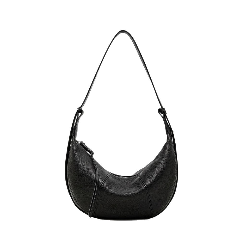 Top-grain Cowhide Crossbody Dumpling Bag, New Genuine Leather Niche Shoulder Bag, Practical For Commuting, Natural Textured Cowhide Crescent Bag