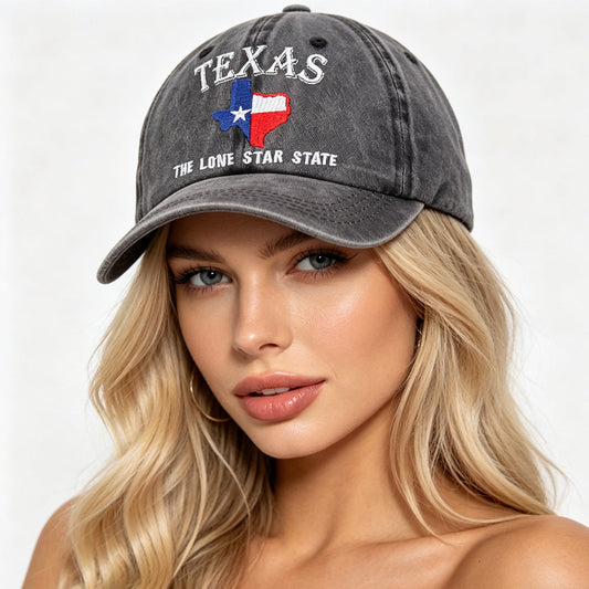 Texas Lone Star Embroidered Vintage Washed Baseball Cap – Adjustable Unisex Hat