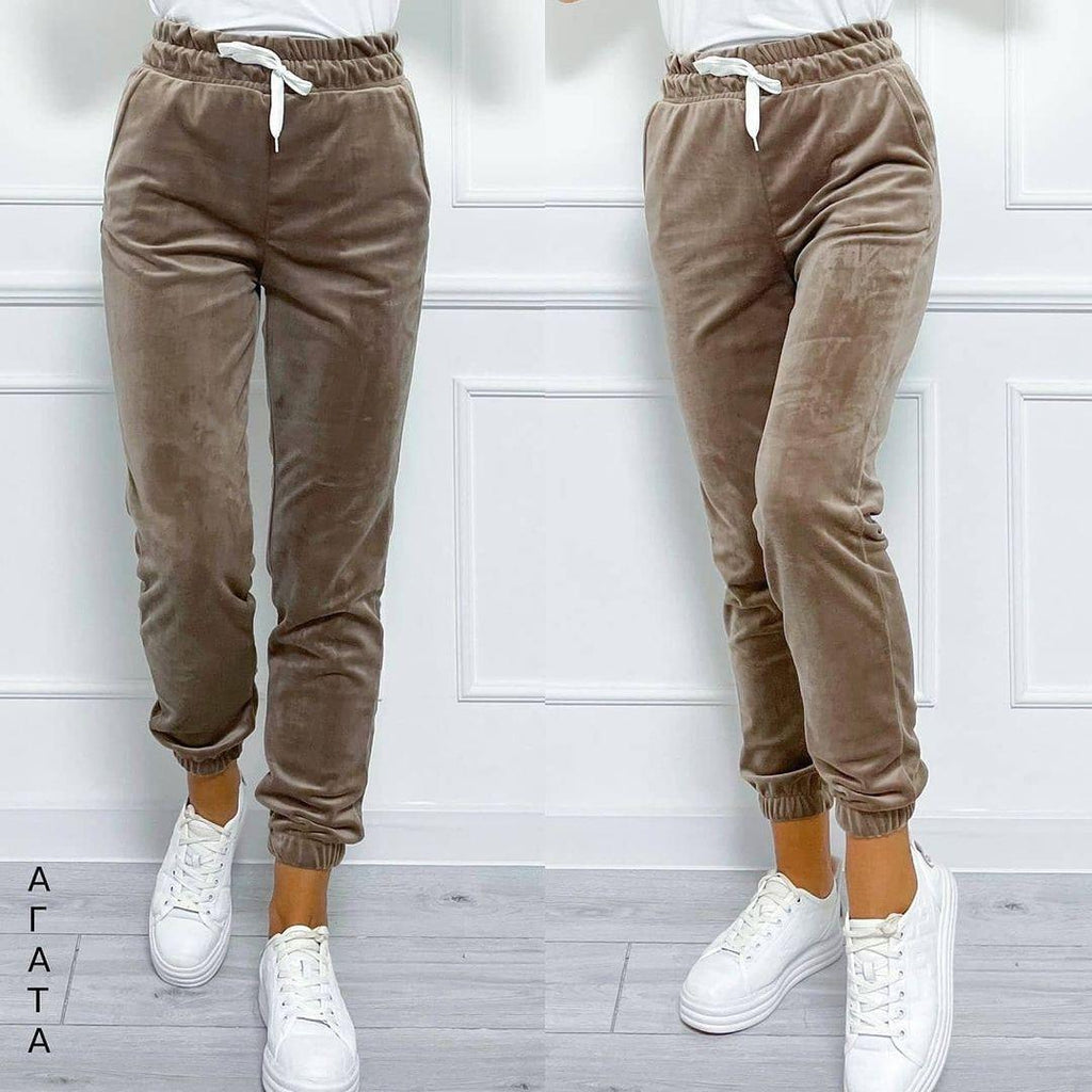 Versatile Women's Jogger Pants With Elastic Waistband And Drawstring, Korean-style Velvet Casual Pants, Sportswear