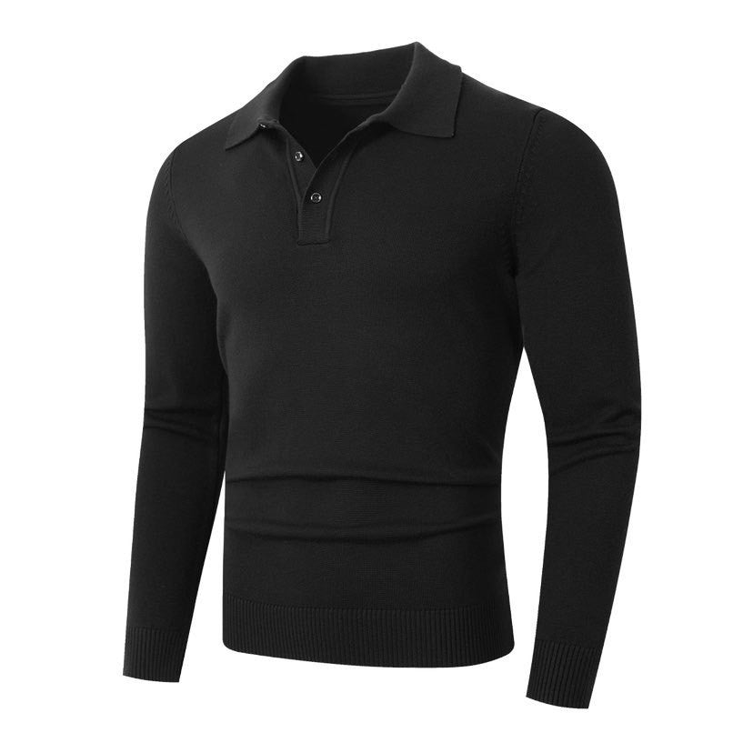 Fashionable Lapel-Neckline Buttoned Casual Pullover Base-Layer Knit Sweater